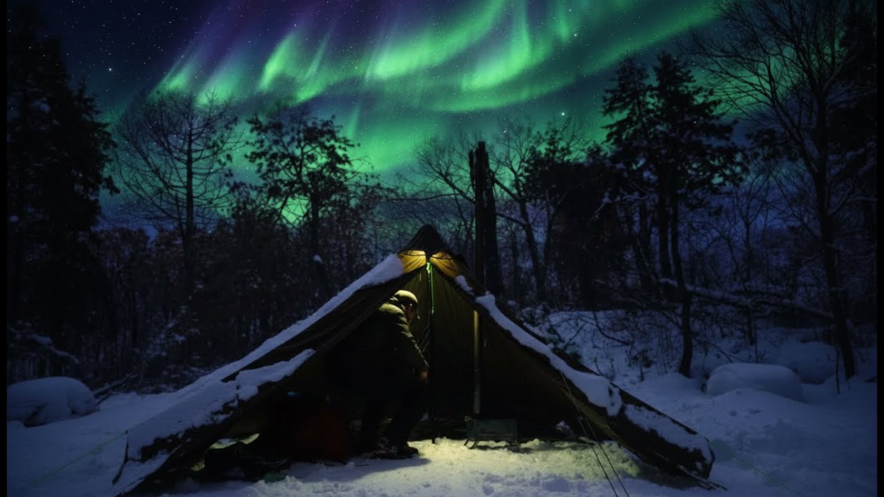 Camping Alone in a Frozen Forest – Hot Tent Survival & Warm Meals