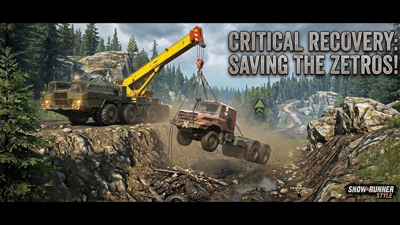 Rescuing a Rolled Truck in a Rocky Ditch | Snow Runner
