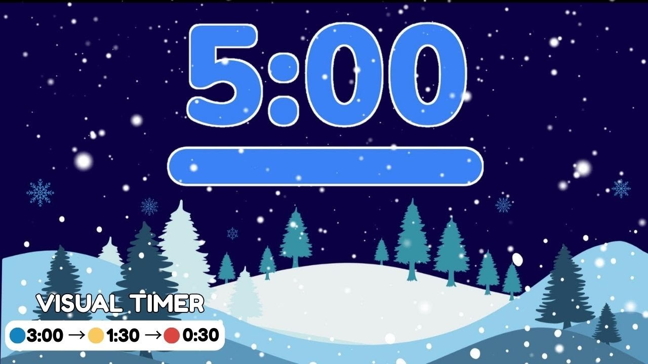 5 Minute Classroom Timer ❄️ Calm Music | Winter Countdown Visual Timer (🔵→🟡→🔴)