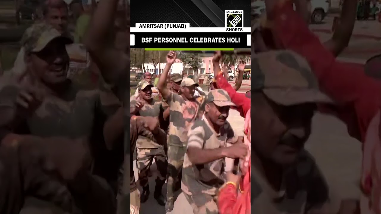 BSF personnel deployed at India-Pakistan border in Punjab's Amritsar celebrates Holi