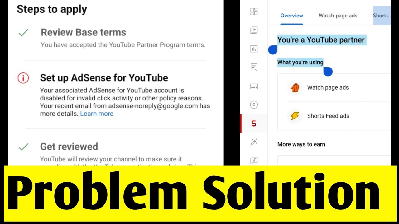 Your associated AdSense for YouTube account is disabled for invalid activity or other policy reasons