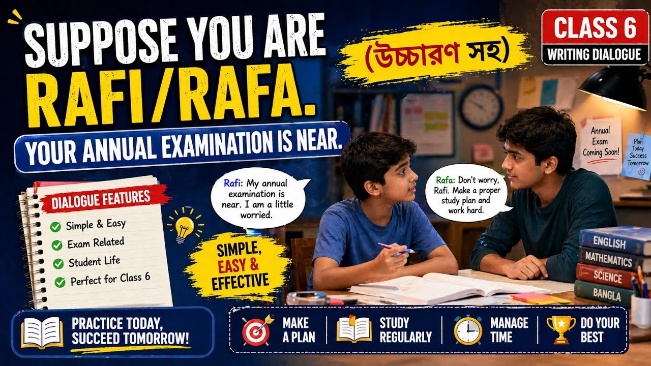 Suppose you are Rafi/Rafa. Your Annual Examination is nea(উচ্চারণ সহ) // Class 6 // Writing Dialogue