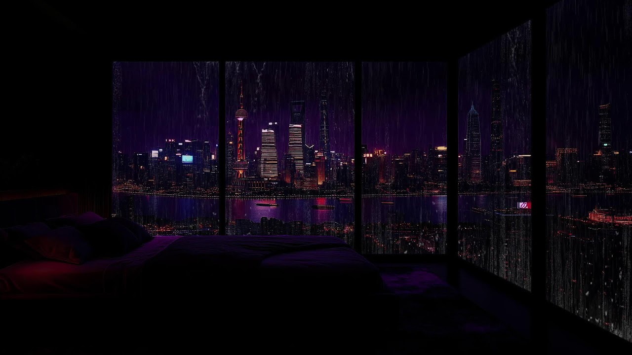 Rainy Night in New York City (No Ads)☔Window View, Cozy Bedroom & Relaxing Rain Sounds for Sleep
