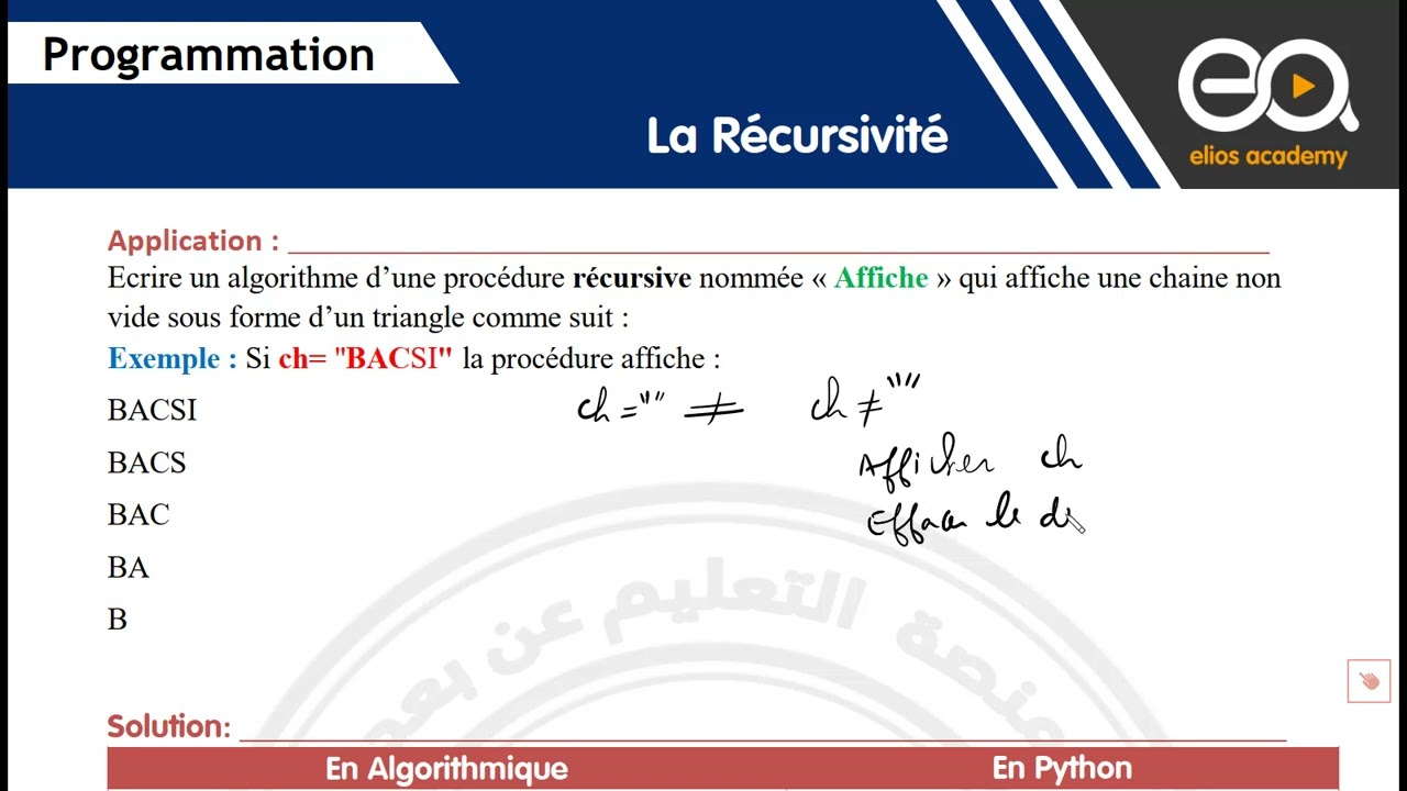 07_La récursivité : Application 6 - Afficher un Mot sous forme de triangle