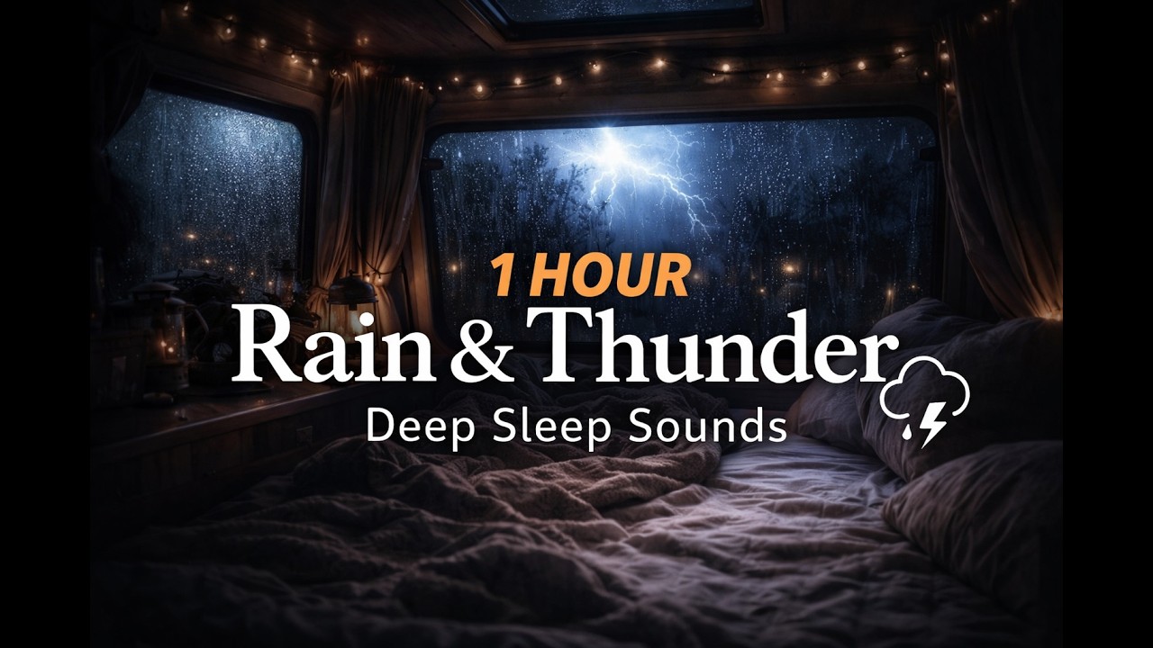Thunderstorm Night in a Cozy Caravan 🌧️⛈️ 1 Hour Rain & Thunder Sounds for Deep Sleep