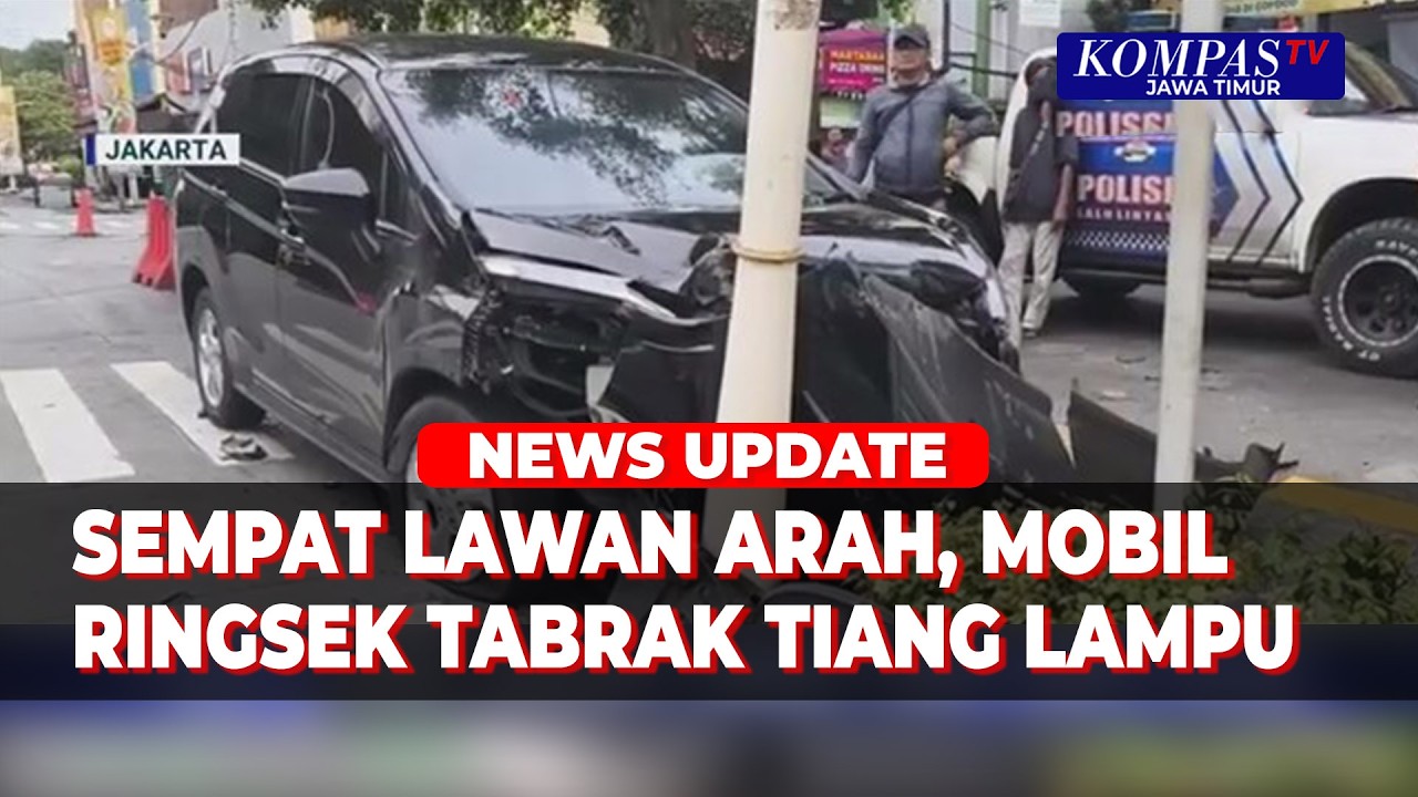 Ringsek! Penampakan Mobil Tabrak Tiang Lampu di Menteng, Sempat Lawan Arah