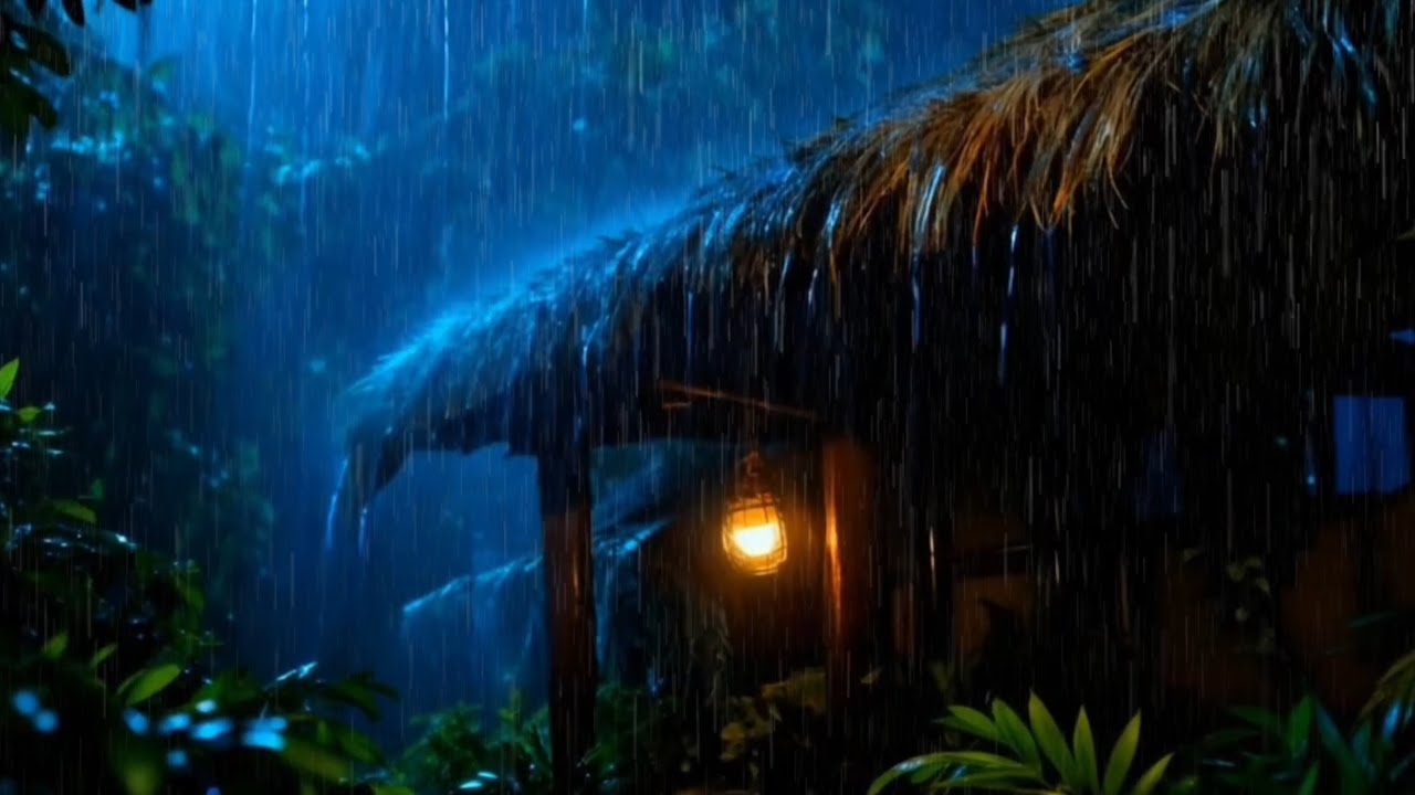 Heavy Tropical Rain & Soft Thunder | Peaceful Night Ambience - Rain sounds for sleep and relaxation