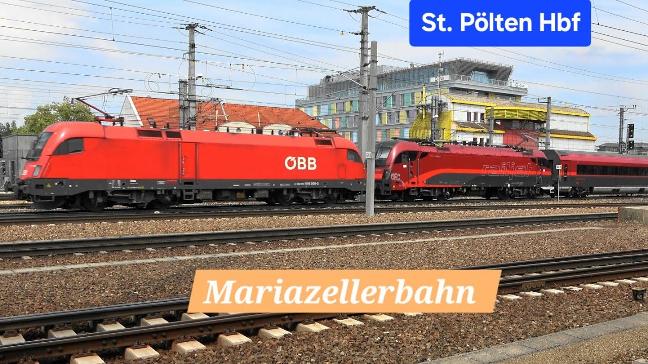 St. Pölten Hbf: Mariazellerbahn, WESTbahn, Railjet, ICE-T, Rh5047, ÖBB Vectron, Kamelbuckelzug