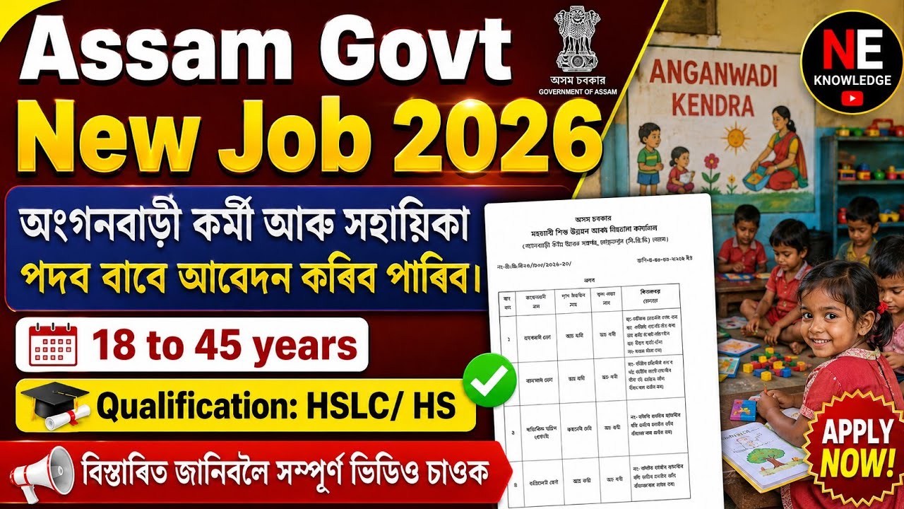Anganwadi Job 2026 | Assam govt new Job Vacancy 2026