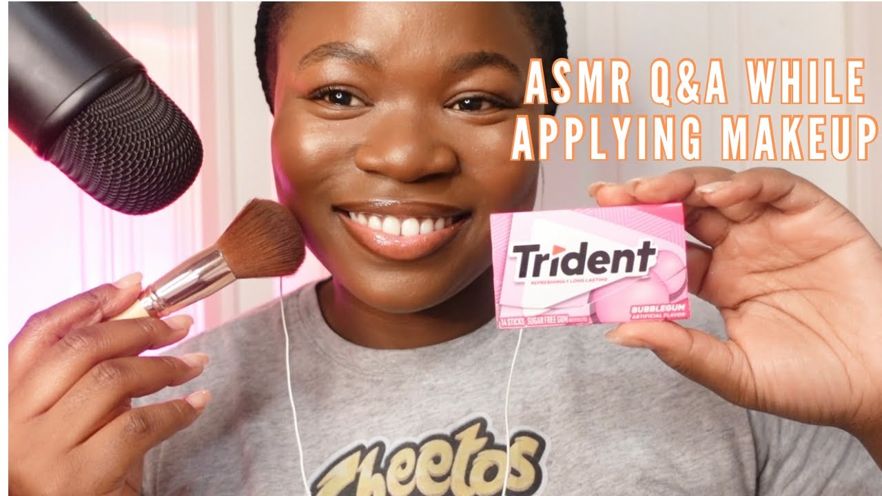 ASMR Q&A WHILE DOING MY MAKE UP AND GUM CHEWING SOUNDS