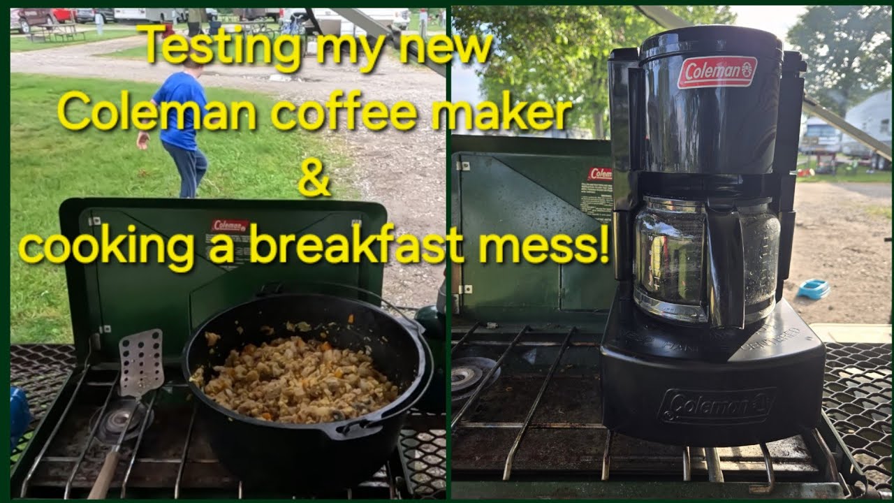Coleman stovetop coffee maker. Let's try it out and cook a breakfast mess for everybody!