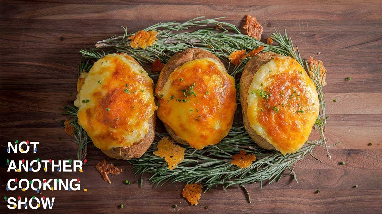 how to make CHEDDAR CHIVE TWICE BAKED POTATOES