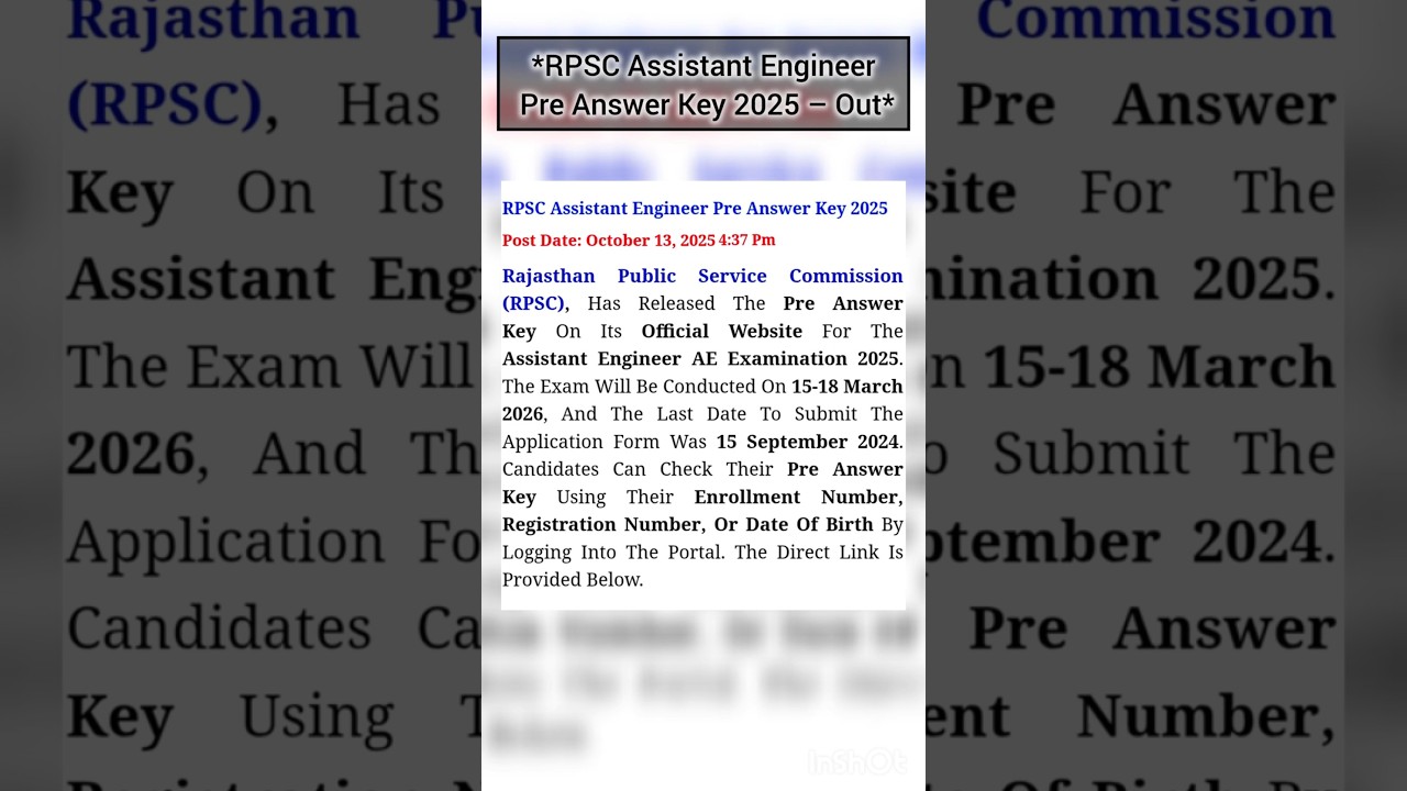 *RPSC Assistant Engineer Pre Answer Key 2025 – Out* 