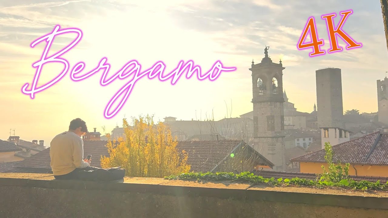 Bergamo Upper Town - Historical medieval fortress walking tour, LA ROCCA, Italy, Europe 4K