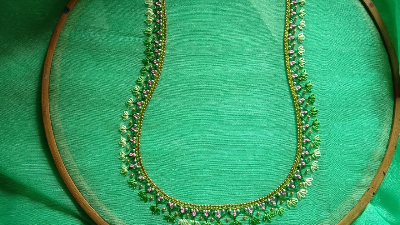 Hand embroidery.Easy  Neckline embroidery on stitched blouse or unstitched blouse.