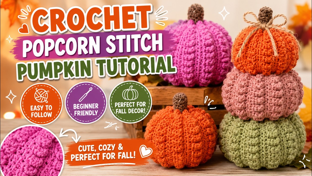 How To Crochet A Pumpkin Tutorial For Beginners | Popcorn Stitch Crochet Pumpkin