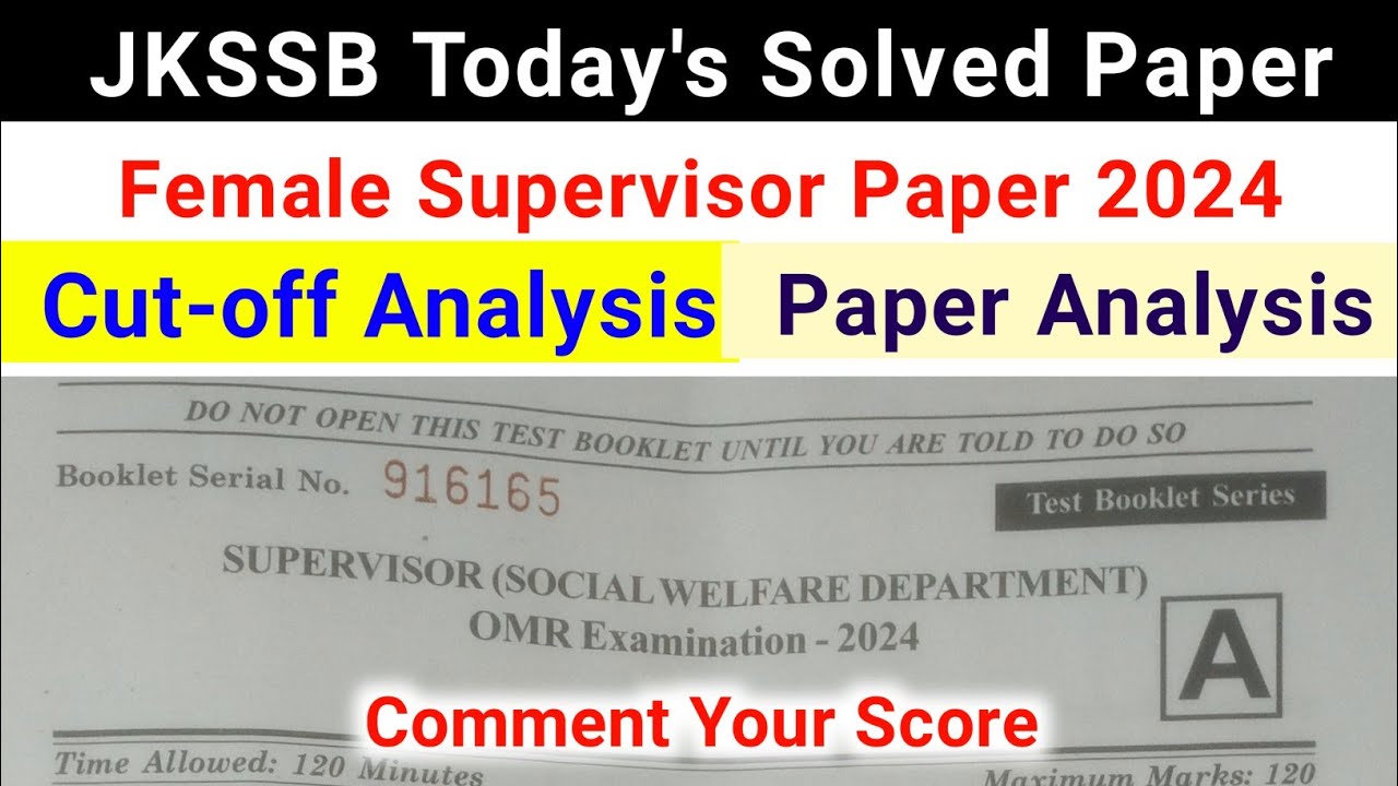 JKSSB Female Supervisor Solved Paper 2024 | JKSSB Supervisor Paper Analysis | Jkssb Supervsor Cutoff