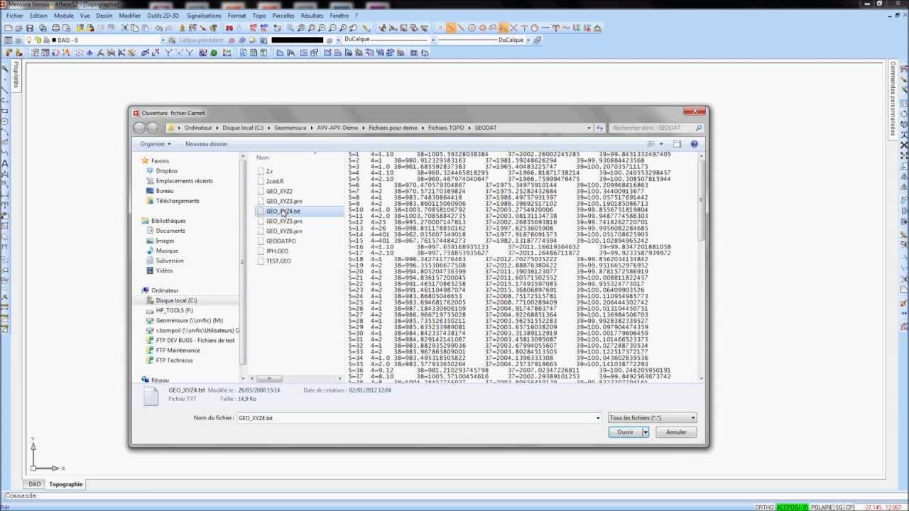 Topographie : Import Fichier TRIMBLE Geotronics.