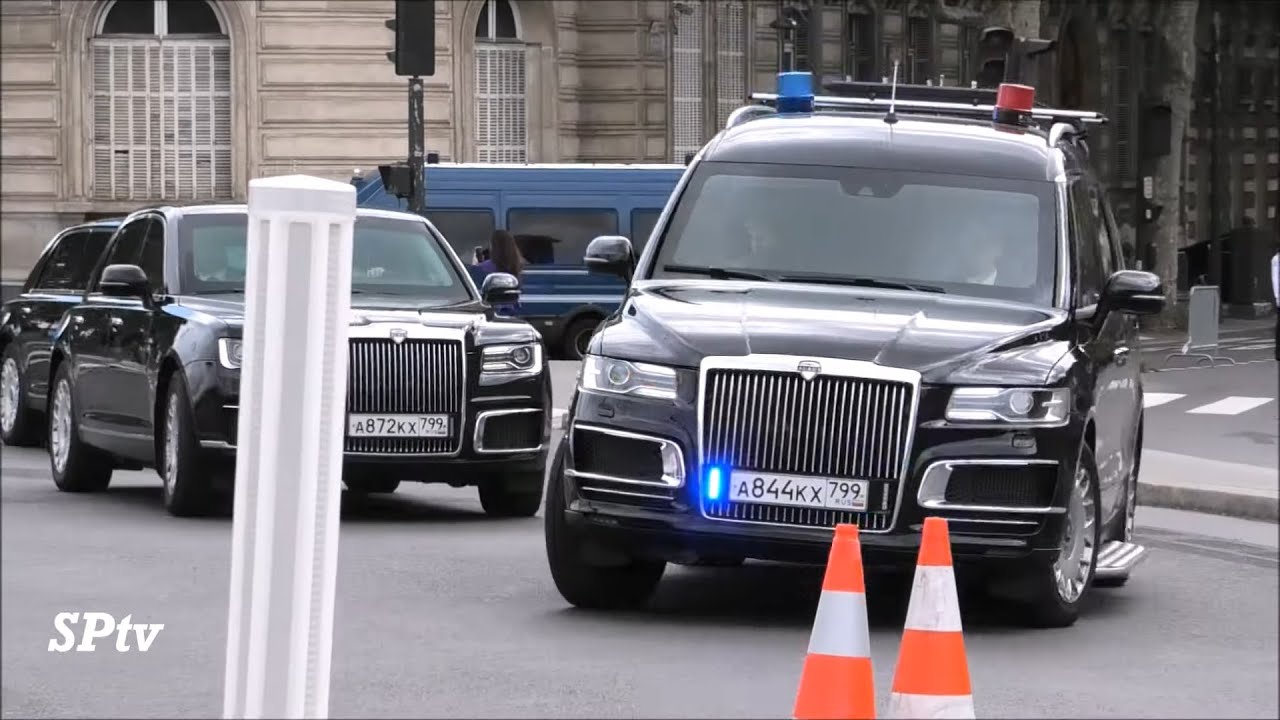 Vladimir Putin's convoy with new cars in Paris during his visit🇷🇺