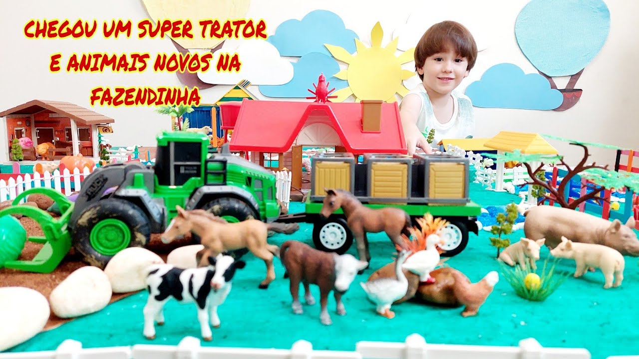 Fazendinha de Brinquedo do Felipe | Plantando legumes | Boi Vaca Cavalo Trator  | Cow Horse Toy Farm
