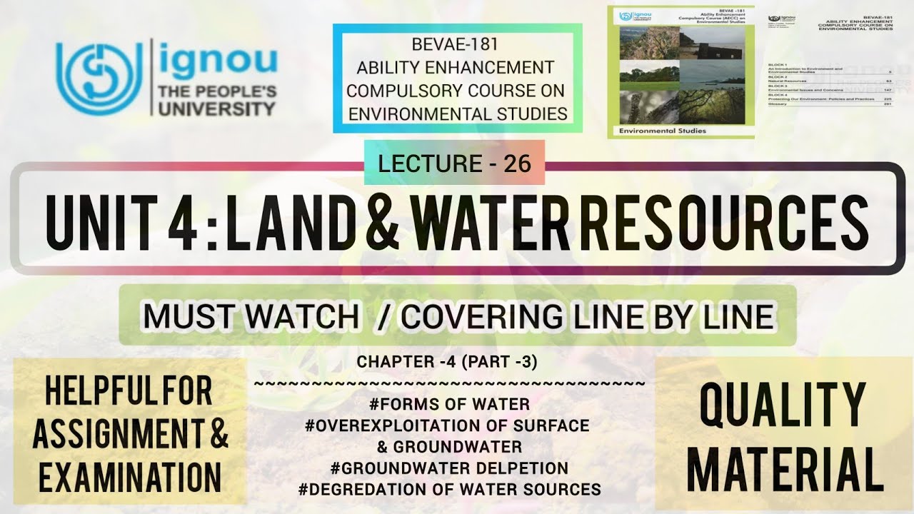 L26 : BEVAE-181 | RENEWABLE WATER RESOURCES | IGNOU ENVIRONMENTAL STUDIES