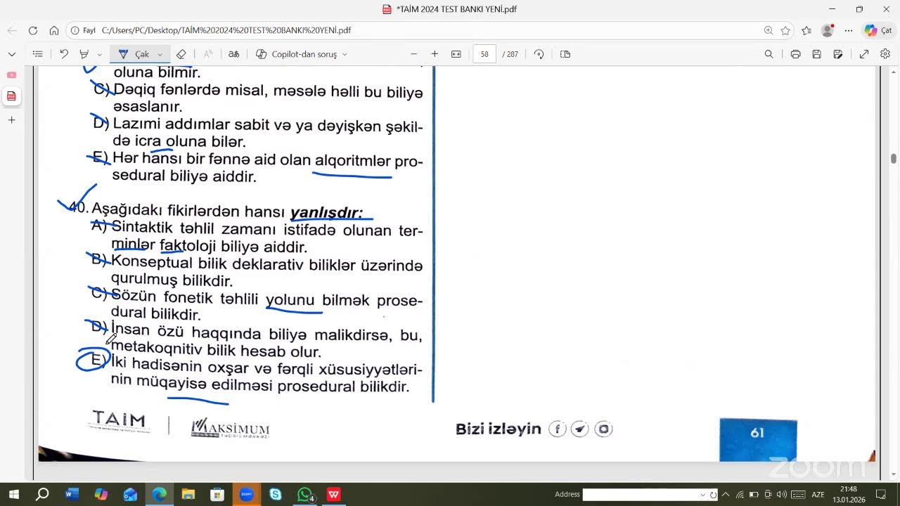 BİLİYİN NÖVLƏRİ TEST İZAHI KURİKULUM