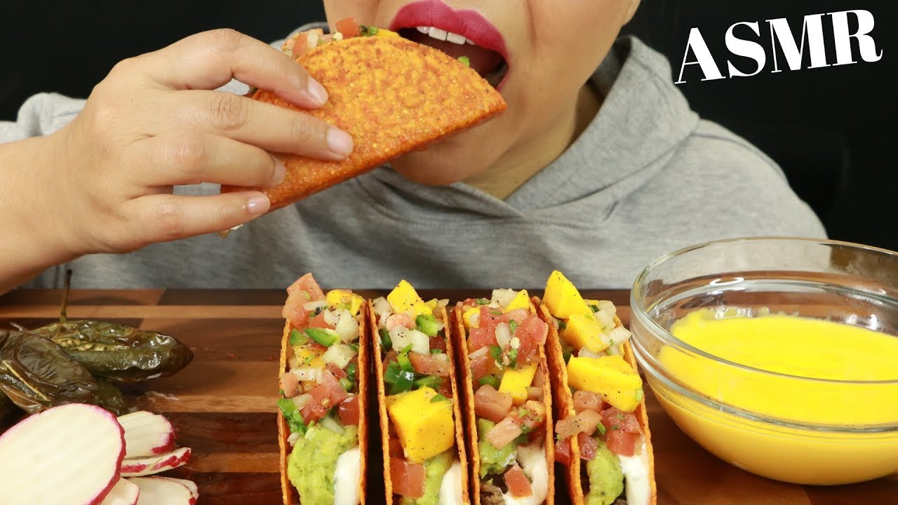 HOMEMADE CRUNCHY TACOS W CHEESE SAUCE ~ ASMR (No Talking)