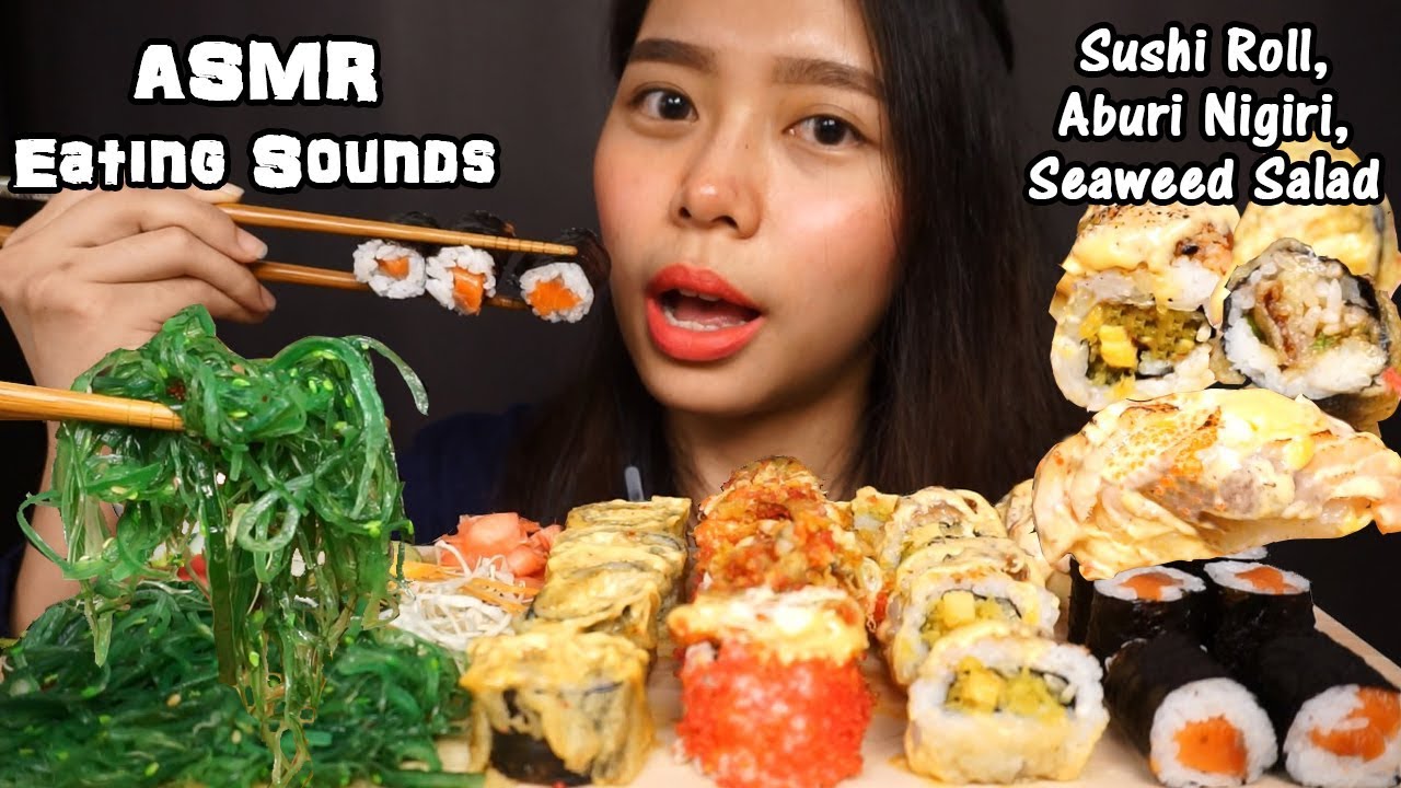 ASMR Sushi Platter + Seaweed Salad | Crunchy Eating Sounds | No Talking