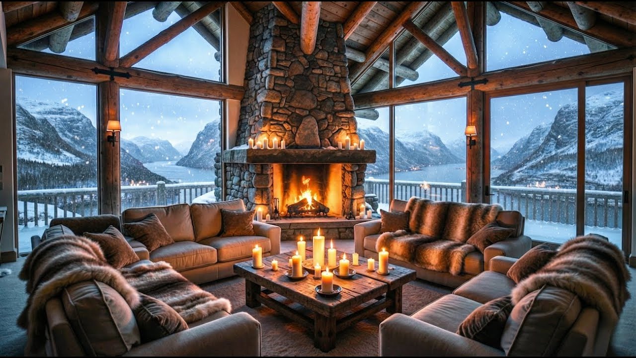 Cozy Winter Cabin Ambience ❄️🔥 Chill & Fireplace Sounds for Sleep, Study & Relax