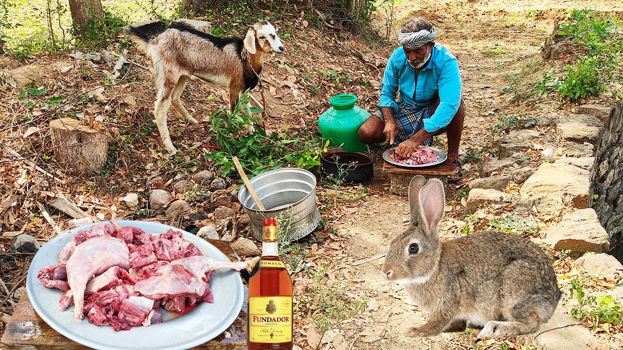 ASMR=Rabbit gravy Recipe || Spicy Rabbit Gravy||Village Style Village MAN COOKING AND EATING