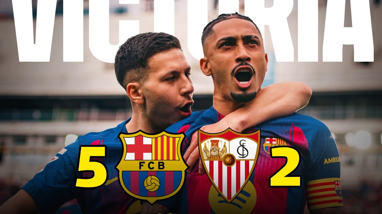 ملخص مباراة برشلونة و اشبيلية 5-2 | أهداف مباراة برشلونة اليوم | هاتريك رافينيها اليوم