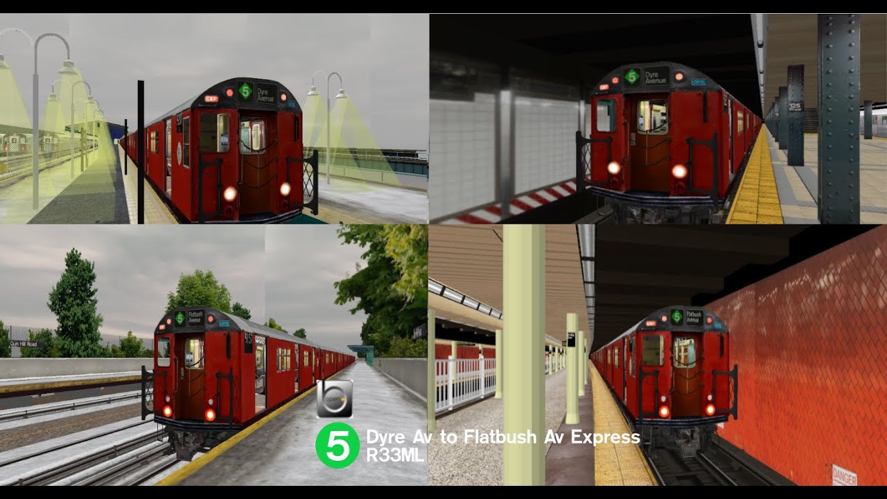 OpenBVE IRT Operation: R33ML (5) Train from Dyre Av to Flatbush Av Express
