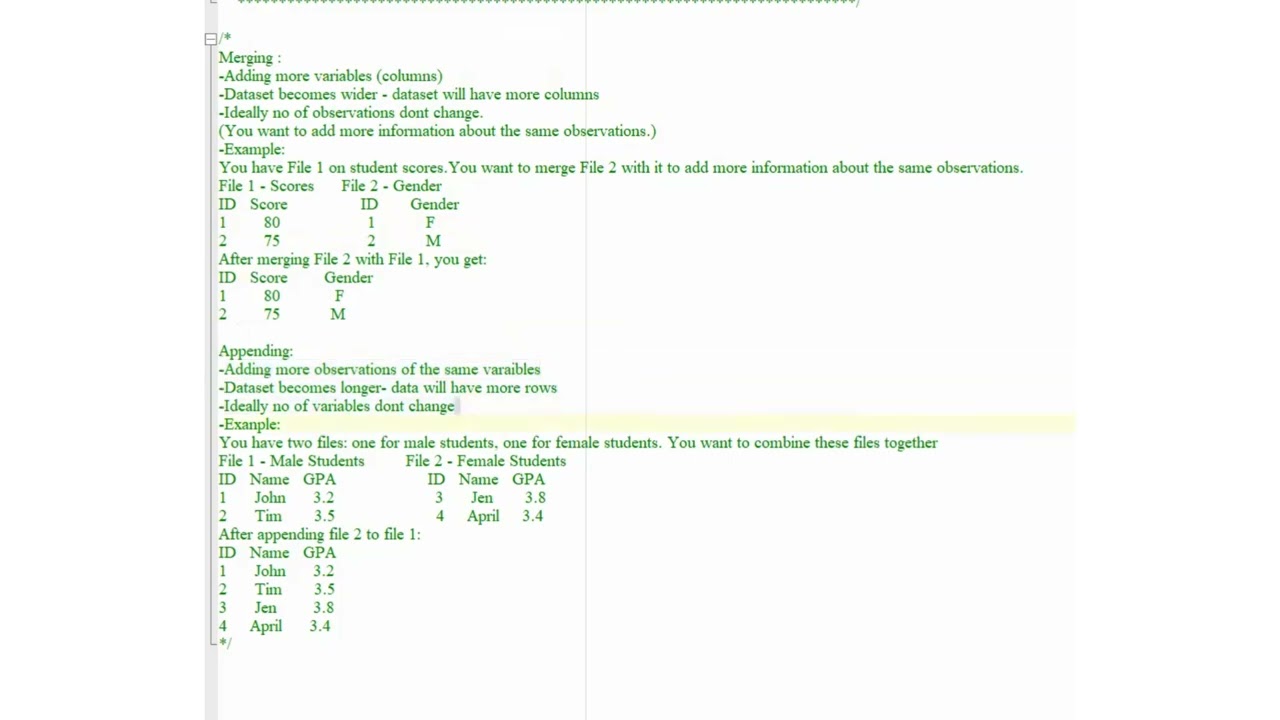 Difference between Merging & Appending in STATA