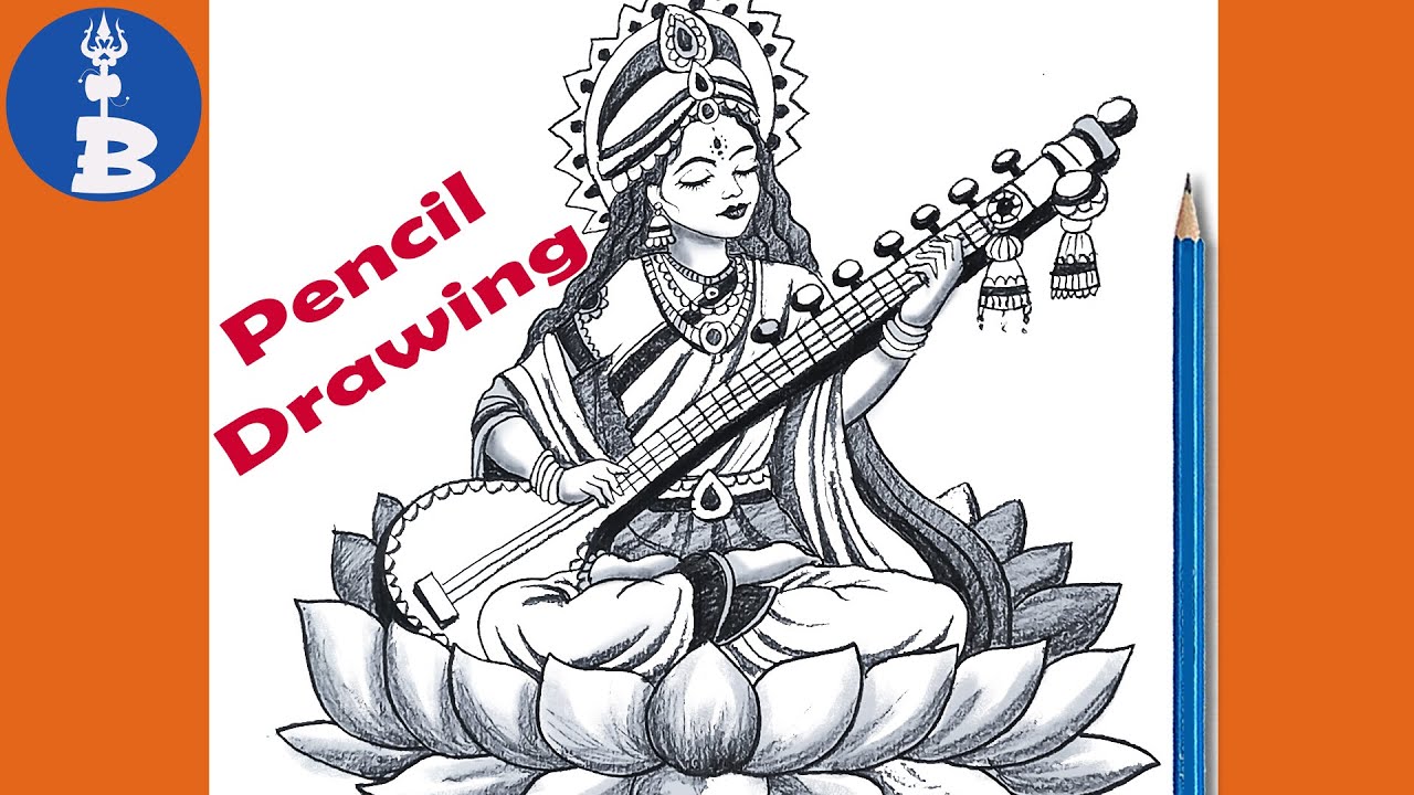 Saraswati Maa Drawing _ How To Draw Saraswati Mata _ Saraswati Puja Special Drawing Pencil Sketch