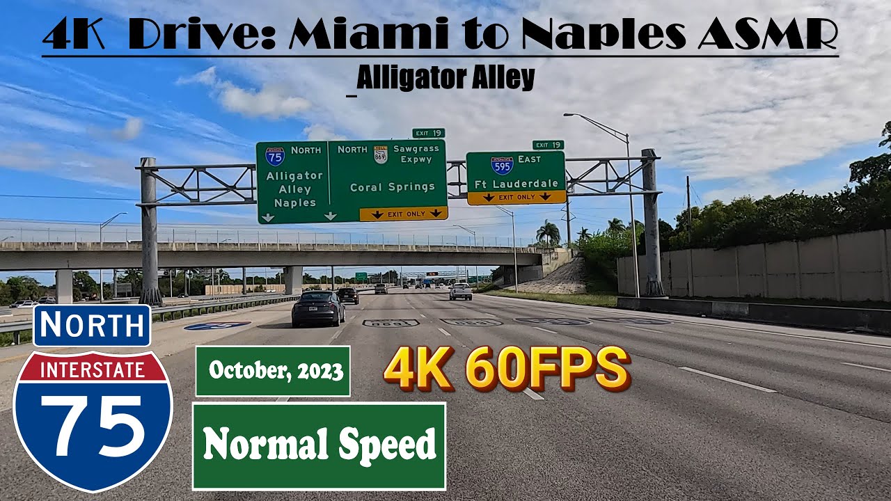 4K  Drive: Miami to Naples ASMR. Alligator Alley. I 75 North. Interstate 75 North.