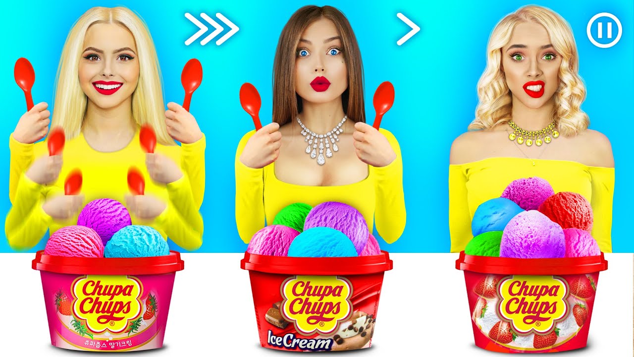 Fast, Medium or Slow Food Decorating Challenge! First to Eat Rich VS Poor Food by RATATA CHALLENGE