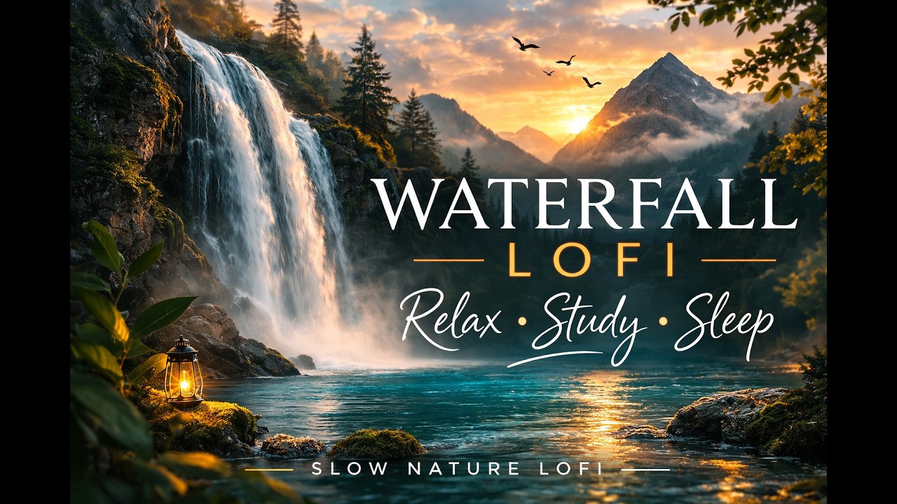 Peaceful Waterfall Lofi 🌿 Relaxing Nature Beats for Study, Focus & Sleep