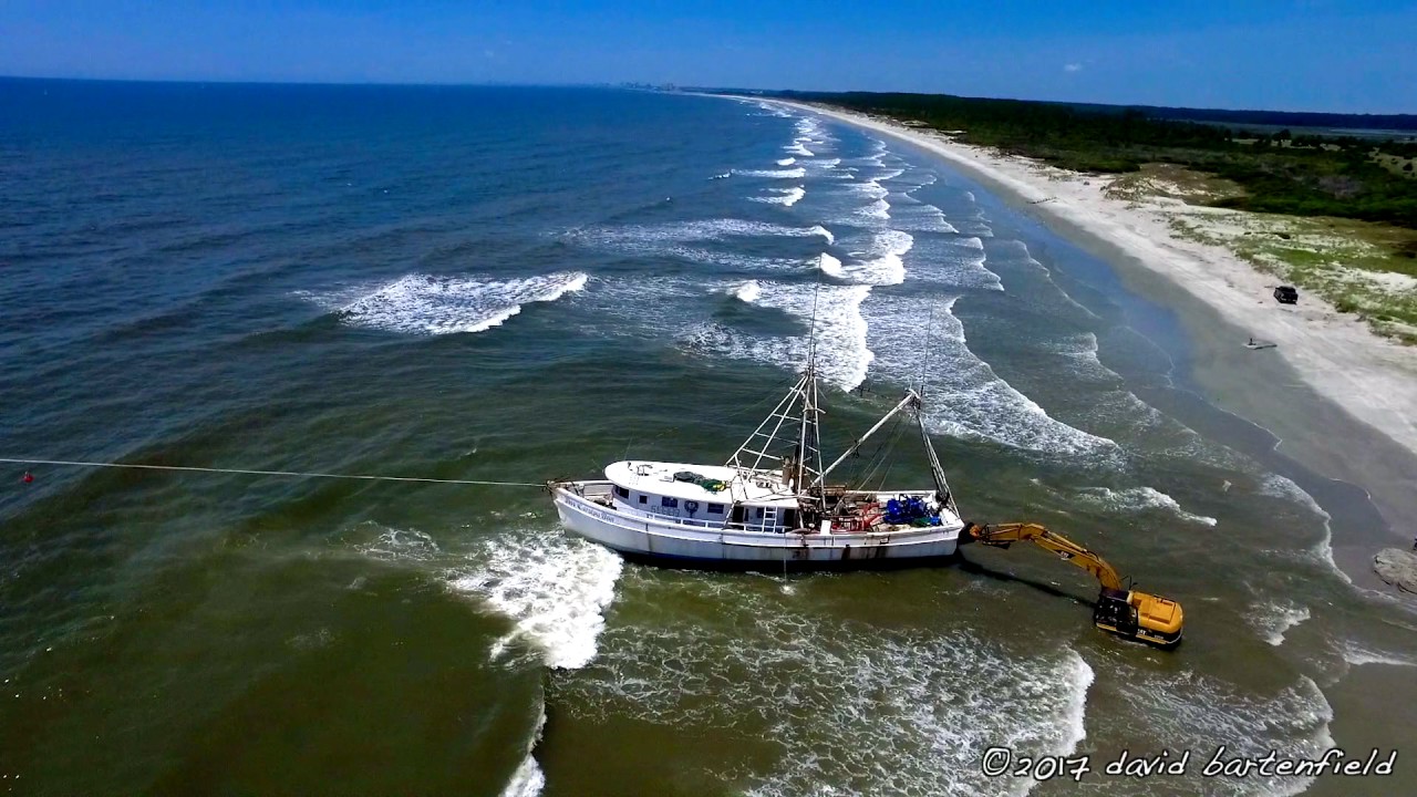 Beached Shrimp Boat Rescue Attempt 5/29/17