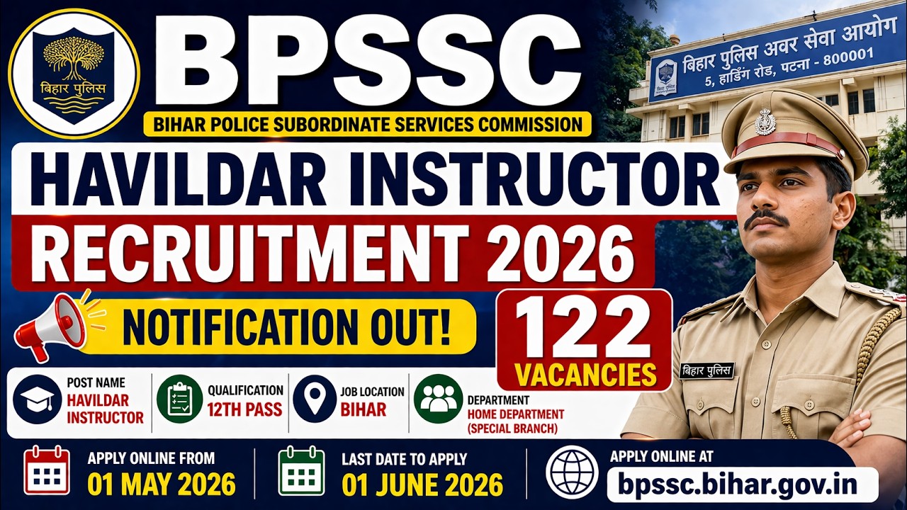 BPSSC Bihar Police Havildar Instructor  2026  - Apply Online for 122 Posts #bihargovtjobs,