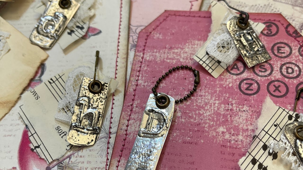 Make with Me  Typewriter key Dangles   Tim Holtz embossing folder