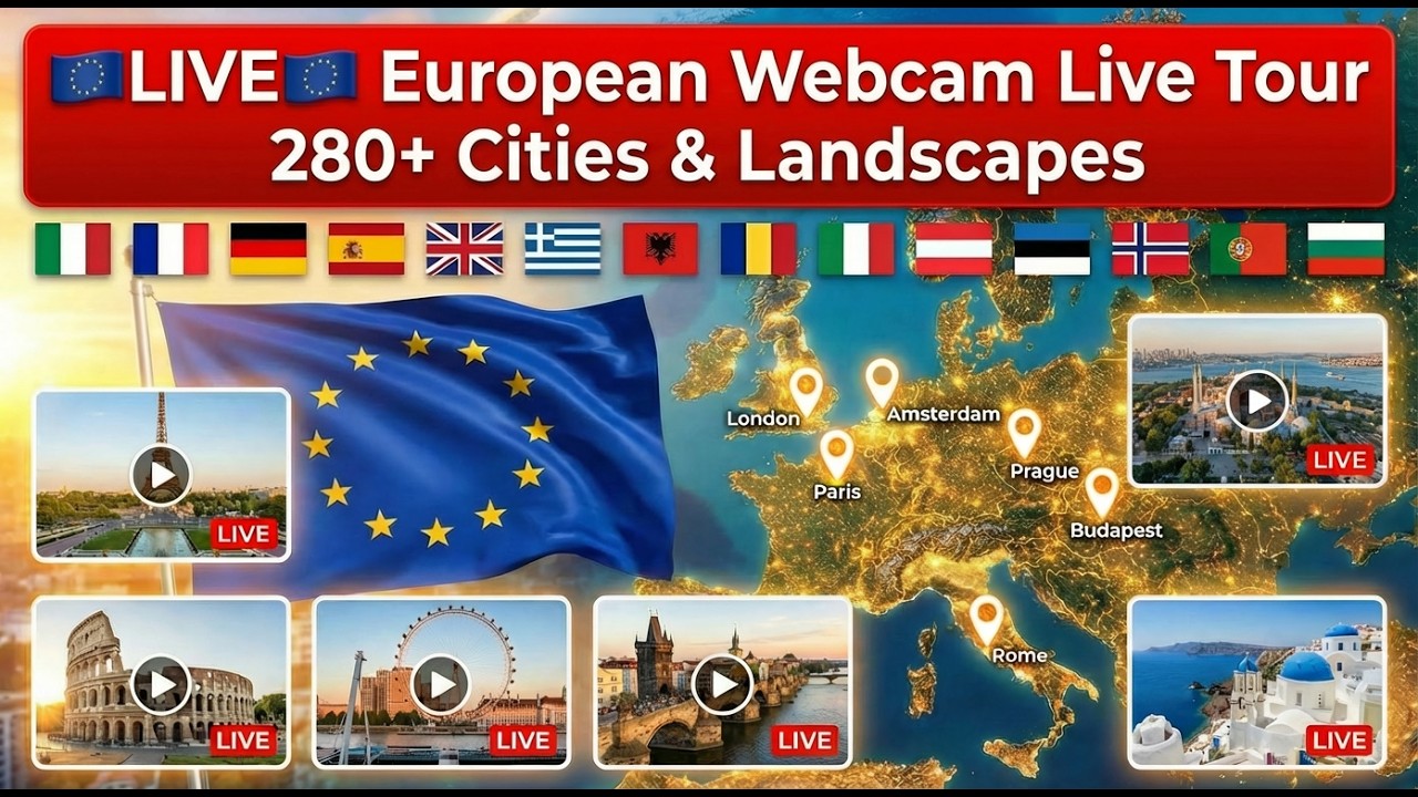 🟦🅻🅸🆅🅴⭐European Webcam Journey🎥A panoramic tour of 280 Europe&rsquo;s cities and landscapes🎇Paris Rome😍