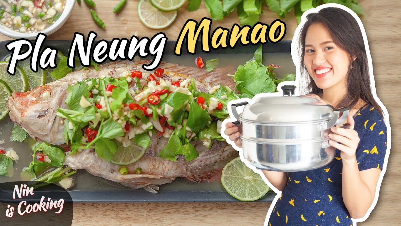 Thai Steamed Fish with Lime - Pla Neung Manao (ปลานึ่งมะนาว) - Thai Recipes