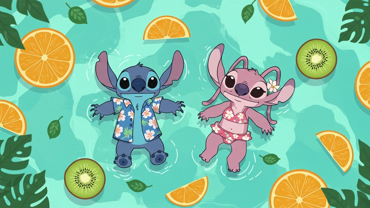 Stitch & Angel Refreshing Poolside 🛟 Calm Lofi Chill for Study, Focus Moments with Tropical Lofi