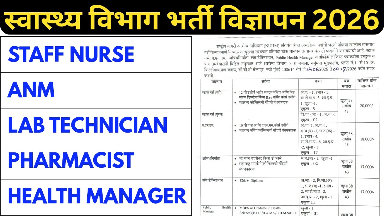 NHM Vacancy 2026 - Staff Nurse, Lab Technician, Pharmacist, ANM, Public Health Manager, NHM भर्ती