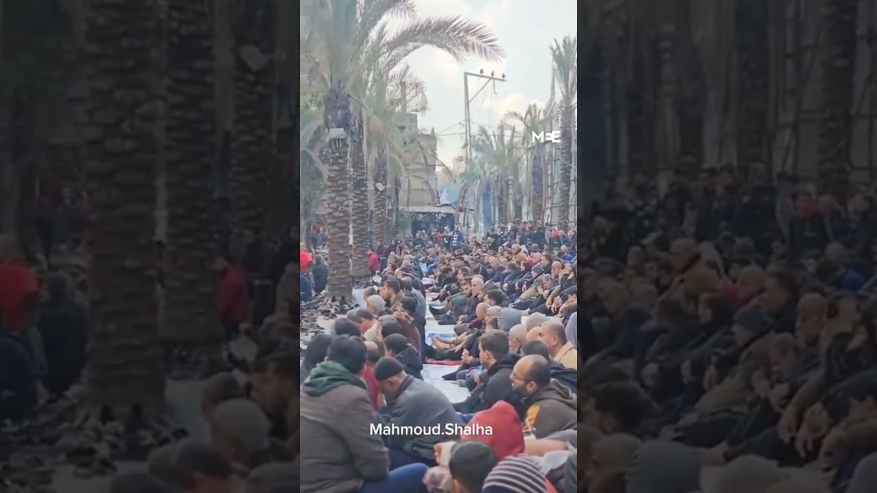 Palestinians perform Friday prayers in northern Gaza for the first time since the war began