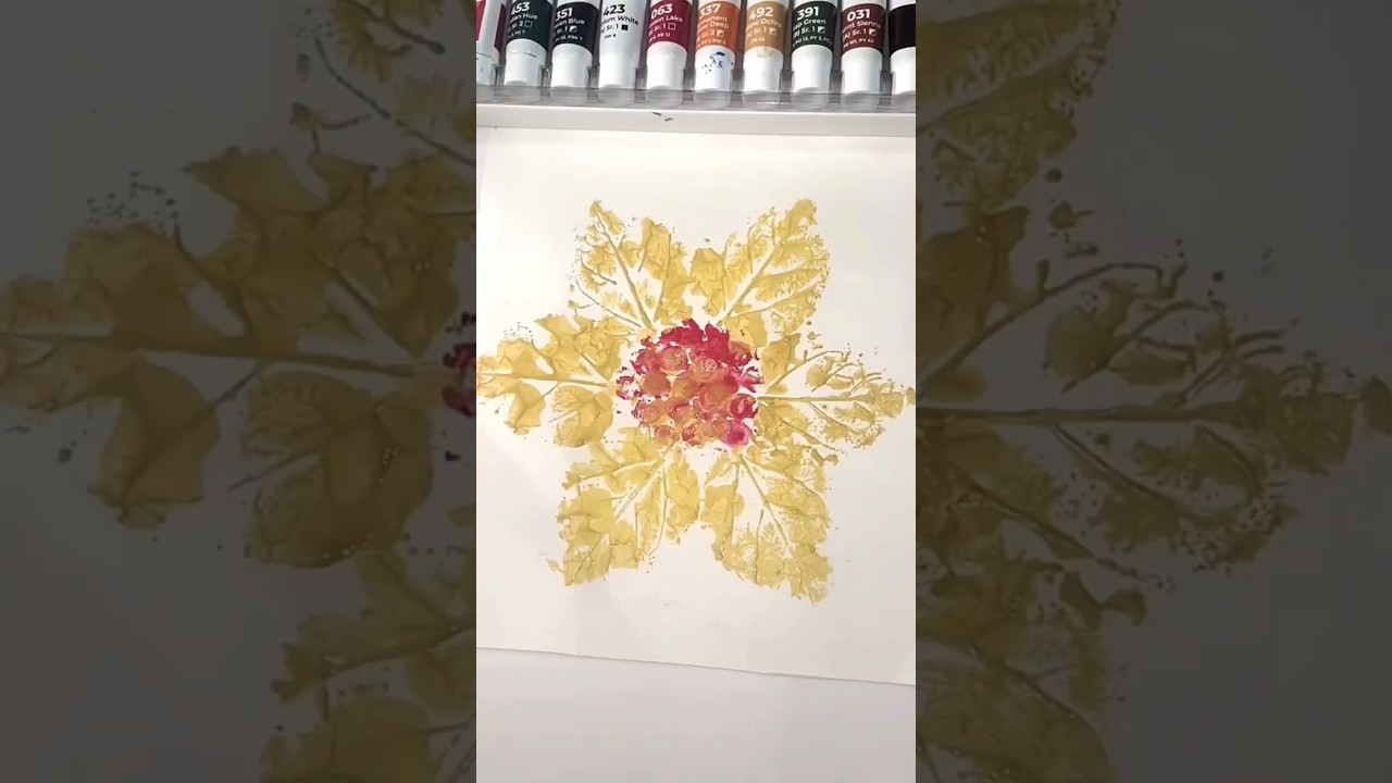 Sunflower Painting Technique with Bubble Wrap and Leaf 