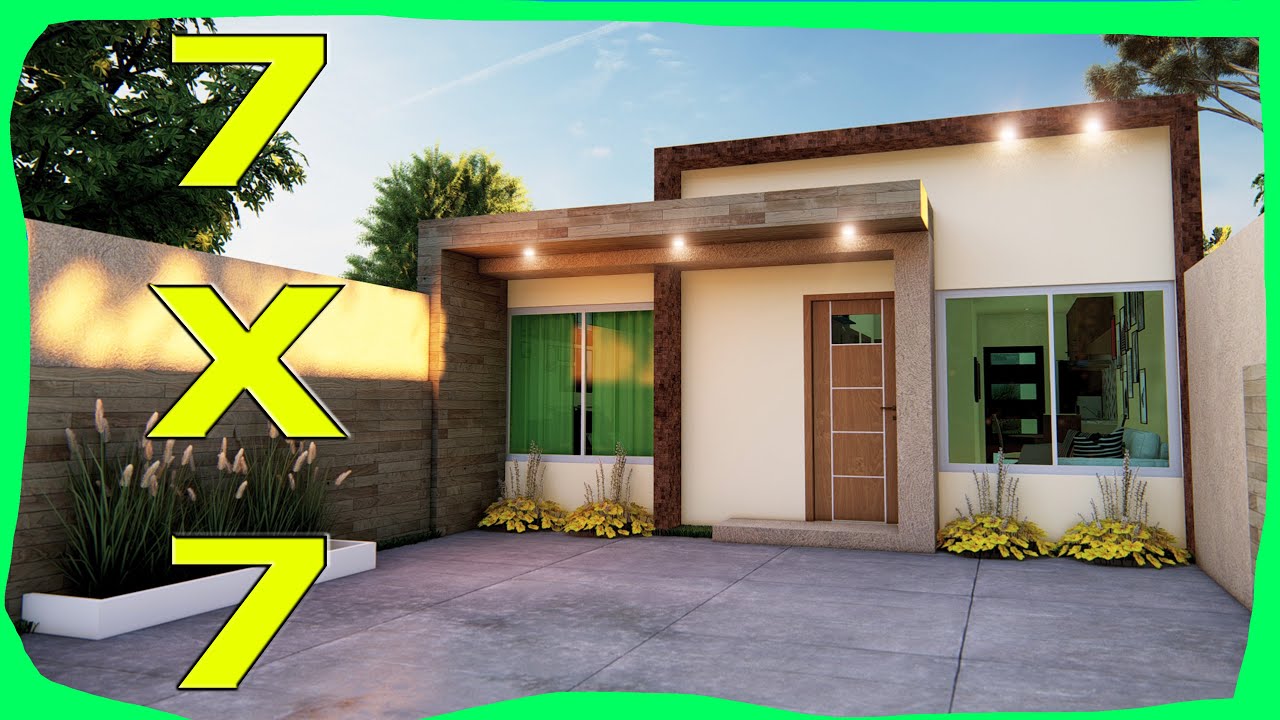 PLANO de CASA PEQUEÑA de 7x7 metros 1 Piso (Fachadas de Casas Modernas)