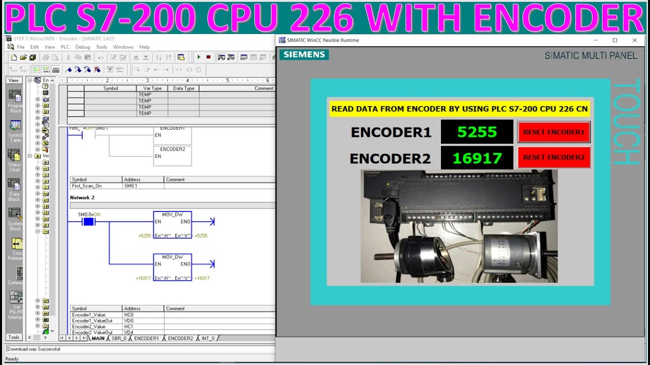 PLC S7-200 CPU 226 connect with incremental encoder to read data with high speed counter view on HMI