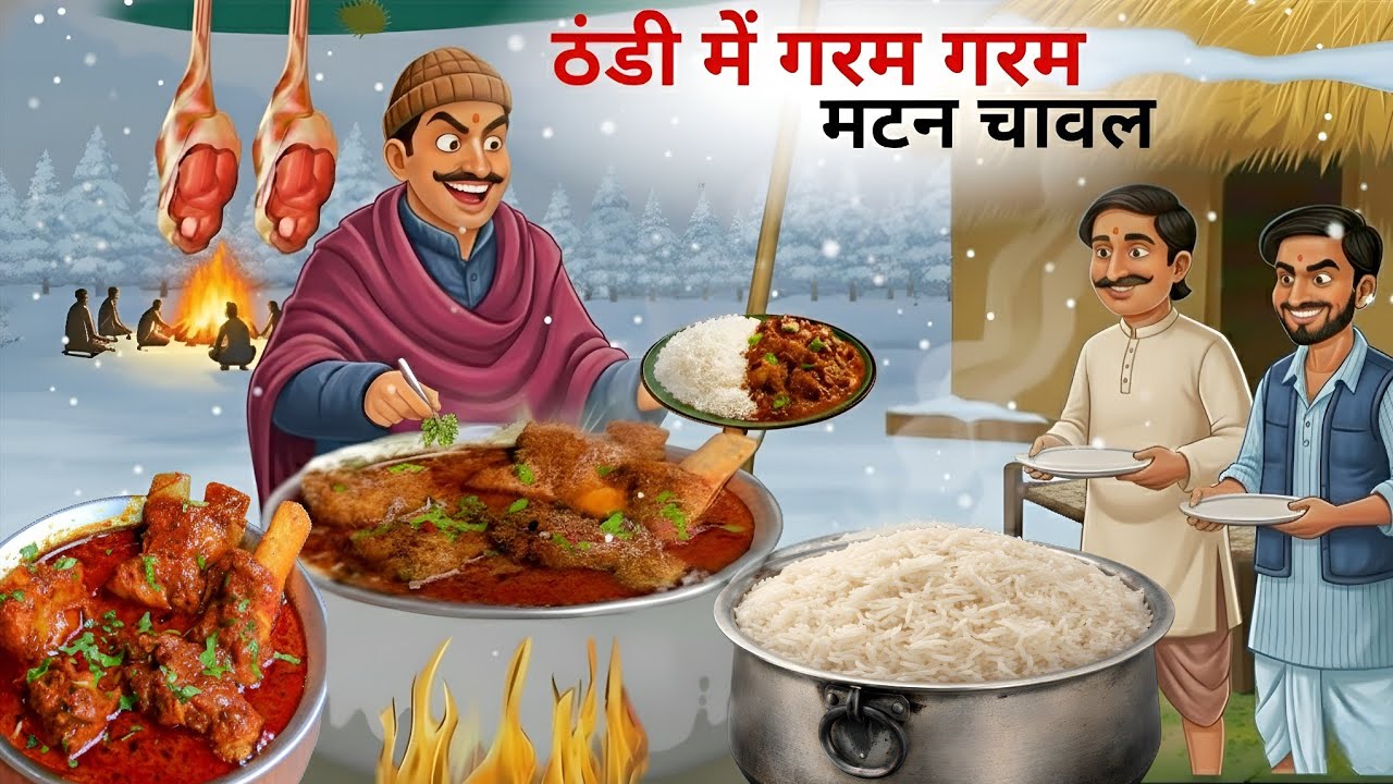 ठंडी में गरम गरम मटन चावल  | thand mai mutton chawal | moral story | cartoon Video | hindi kahani