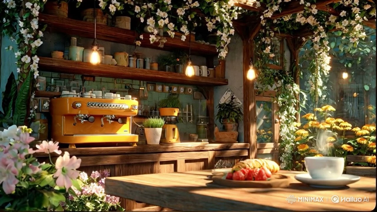 Morning Jazz 🌸 Gentle Jazz Music at Cozy Outdoor Coffee Shop Ambience for Mood Booster, Study